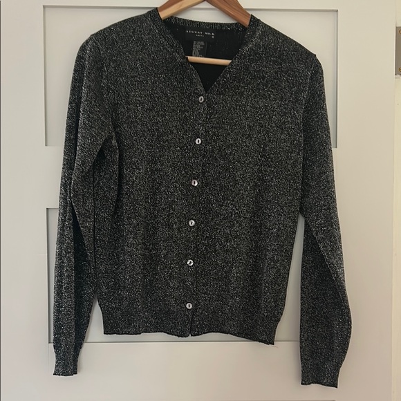 August Silk Silver and Black Cardigan Sweater V-Neck - Picture 1 of 4